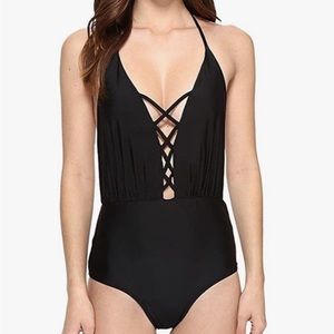 6 Shore Road by Pooja Black One piece Criss Cross Swimsuit Size XS NWT
